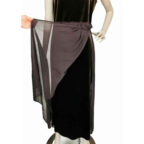 Vintage 90s Carole Little Brown Sleeveless Velvet Chiffon Overlay Maxi Dress - Picture 9 of 10